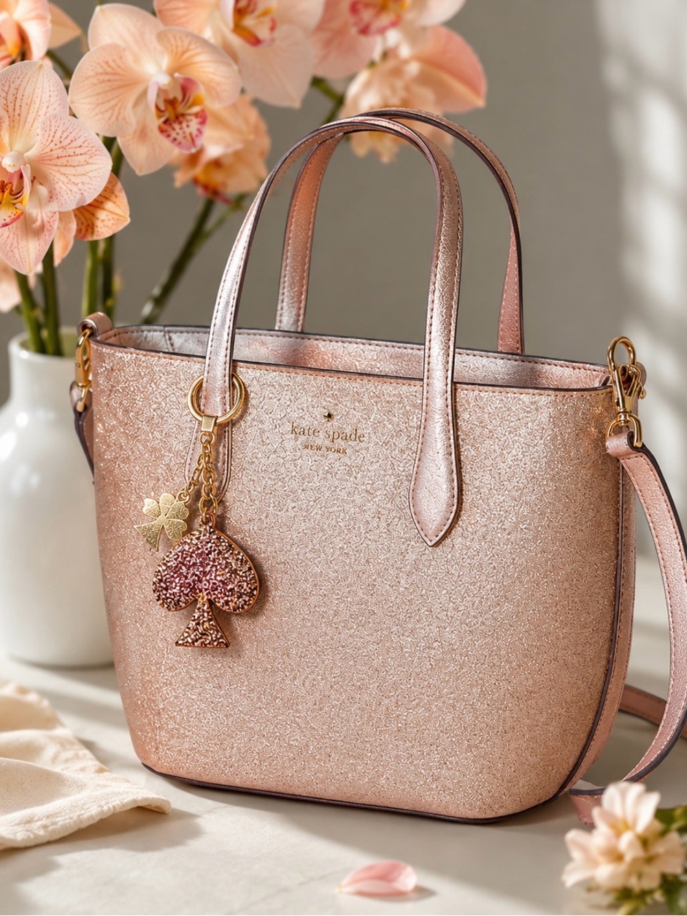 kate spade NEW Glimmer Glitter Mixed Mate Tote Bag in  Gold. NWT $328 MSRP